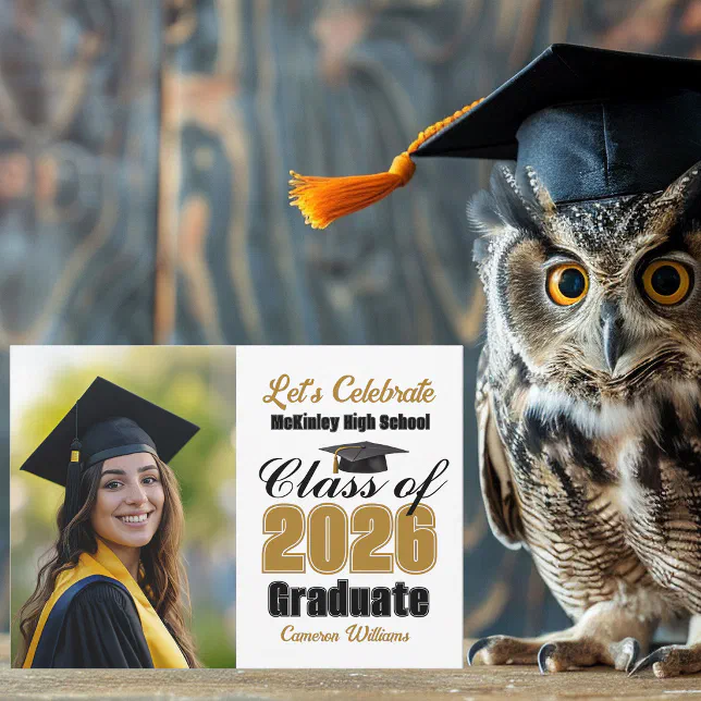 Gold Black Class of 2026 Photo Graduation Party Invitation | Zazzle