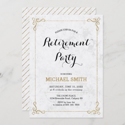 Gold  Black  Classic Marble Retirement Party Invitation