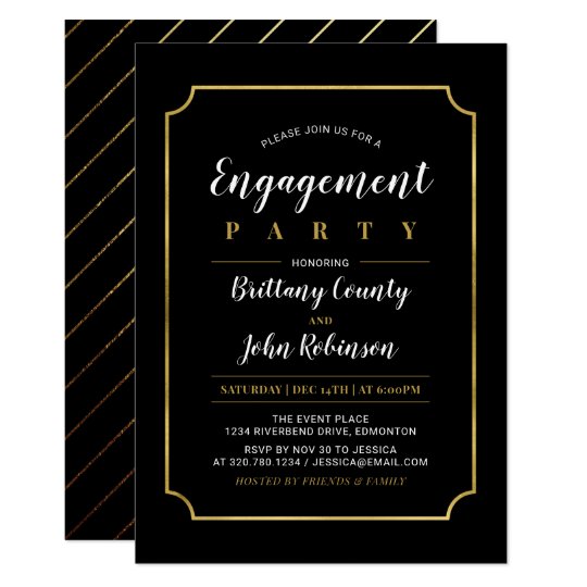 Gold & Black | Classic Wedding Engagement Party Invitation | Zazzle.com