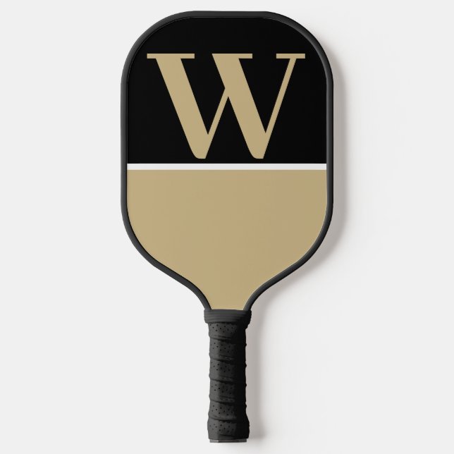 Gold & Black College Team Colors Monogram Pickleball Paddle (Front)