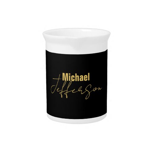 Gold black color elegant modern minimalist name beverage pitcher