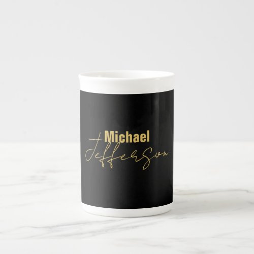 Gold black color elegant modern minimalist name bone china mug