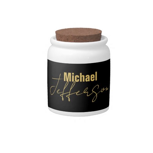 Gold black color elegant modern minimalist name candy jar