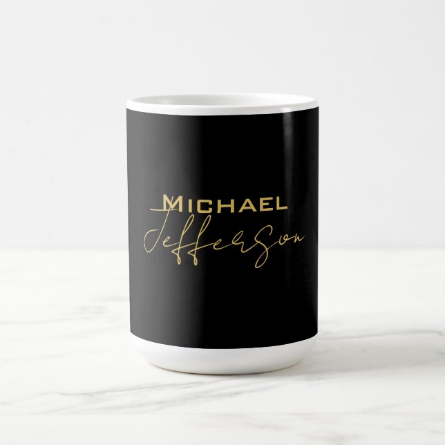 Gold black color elegant modern minimalist name coffee mug (Center)