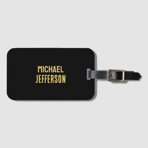 Gold black color elegant modern minimalist name luggage tag
