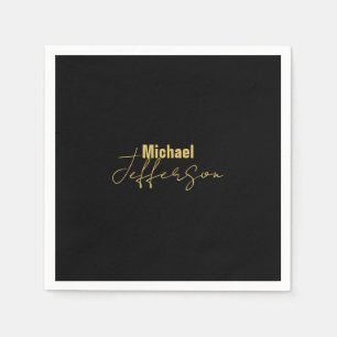 Gold black color elegant modern minimalist name napkins