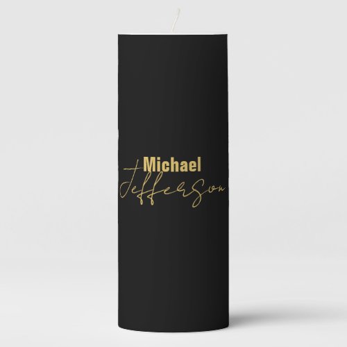 Gold black color elegant modern minimalist name pillar candle
