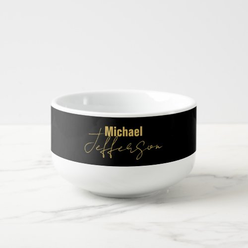 Gold black color elegant modern minimalist name soup mug