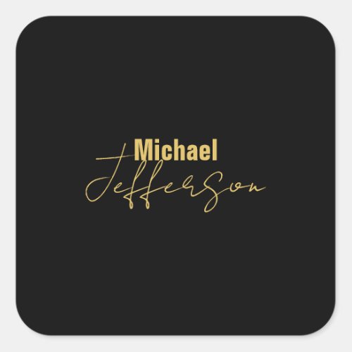 Gold black color elegant modern minimalist name square sticker