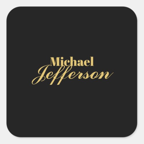 Gold black color elegant modern minimalist name square sticker