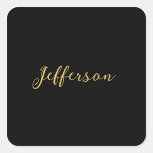 Gold black color elegant modern minimalist name square sticker