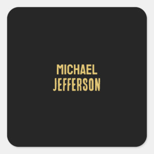 Gold black color elegant modern minimalist name square sticker
