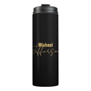 Gold black color elegant modern minimalist name thermal tumbler