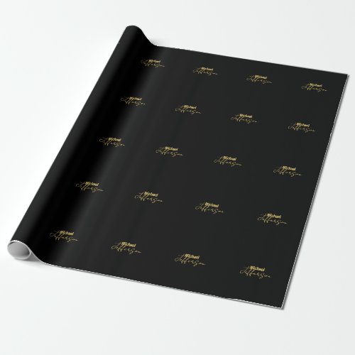 Gold black color elegant modern minimalist name wrapping paper