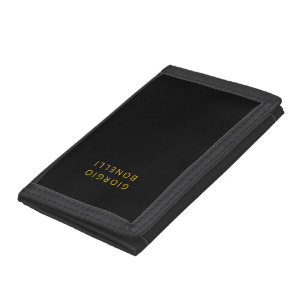 Gold & Black Color Minimalist Personal Modern Name Tri-fold Wallet