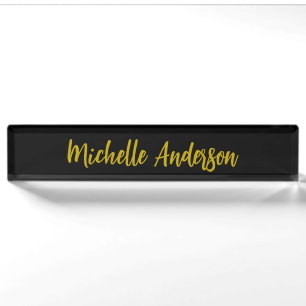 Gold & Black Color Modern Minimalist Name Desk Name Plate