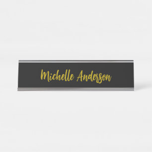 Gold & Black Color Modern Minimalist Name Desk Name Plate