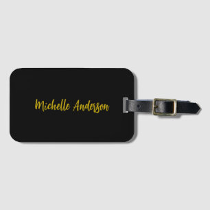 Gold & Black Color Modern Minimalist Name Luggage Tag