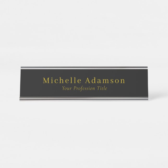 Gold & Black Color Professional Plain Modern Desk Name Plate (Front)