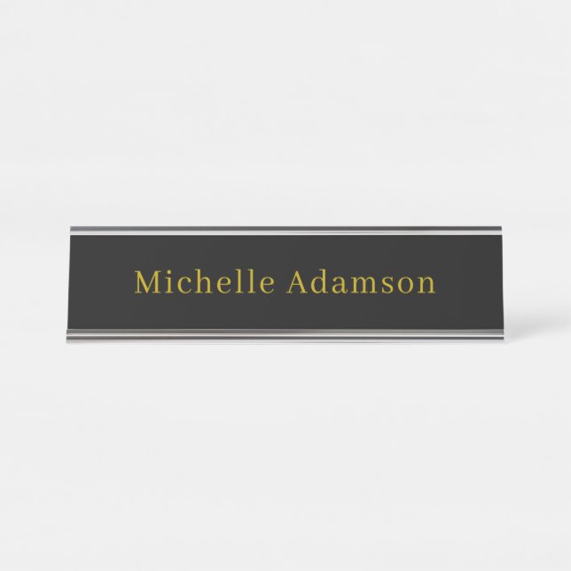Gold & Black Color Professional Plain Modern Desk Name Plate (Front)