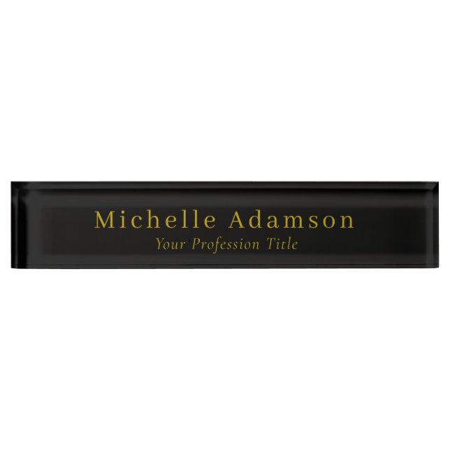 Gold & Black Color Professional Plain Modern Desk Name Plate (Front)