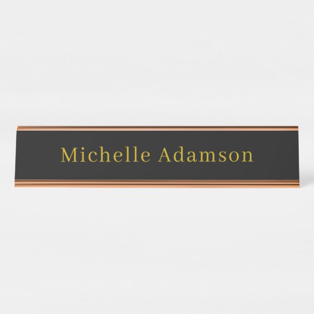 Gold & Black Color Professional Plain Modern Desk Name Plate (Front)