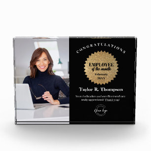 Gold Black Company Employee of the Month Photo Acrylic Award
