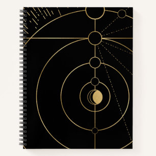 Gold black compass lunar moon phase notebook