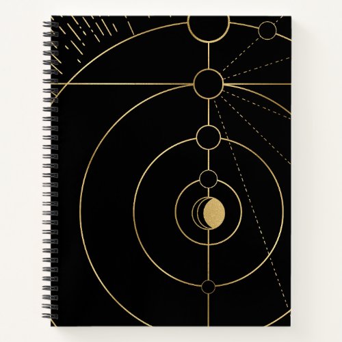 Gold black compass lunar moon phase  notebook