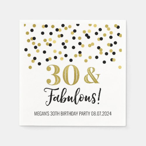 Gold Black Confetti 30  Fabulous Birthday Napkins