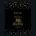 Gold & Black Confetti 30th Birthday Party Welcome Poster<br><div class="desc">Welcome your guests to a special celebration day with this stylish gold & black welcome sign. This sign features modern typography" Welcome to 30th Birthday" and a hexagon confetti design. You can customize the name and the date. Matching invitations and party supplies are available at my shop BaraBomDesign.</div>