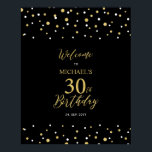 Gold & Black Confetti 30th Birthday Party Welcome Poster<br><div class="desc">Welcome your guests to a special celebration day with this stylish gold & black welcome sign. This sign features modern typography" Welcome to 30th Birthday" and a hexagon confetti design. You can customize the name and the date. Matching invitations and party supplies are available at my shop BaraBomDesign.</div>