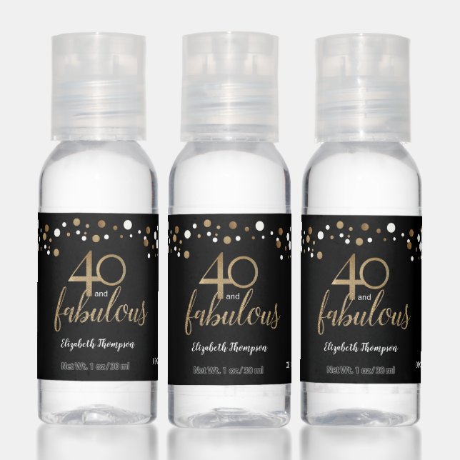 Gold black confetti 40 and Fabulous Birthday Hand Sanitizer (Set)