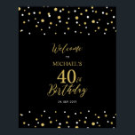 Gold & Black Confetti 40th Birthday Party Welcome Poster<br><div class="desc">Welcome your guests to a special celebration day with this stylish gold & black welcome sign. This sign features modern typography" Welcome to 40th Birthday" and a hexagon confetti design. You can customize the name and the date. Matching invitations and party supplies are available at my shop BaraBomDesign.</div>