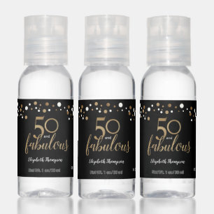 Gold black confetti 50 and Fabulous Birthday Hand Sanitizer