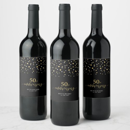 Gold  Black Confetti 50th Anniversary Favor Wine Label