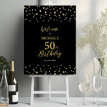 Gold & Black Confetti 50th Birthday Party Welcome Foam Board<br><div class="desc">Welcome your guests to a special celebration day with this stylish gold & black welcome sign. This sign features modern typography" Welcome to 50th Birthday" and a hexagon confetti design. You can customize the name and the date. Matching invitations and party supplies are available at my shop BaraBomDesign.</div>