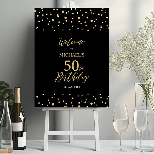 Gold  Black Confetti 50th Birthday Party Welcome Foam Board