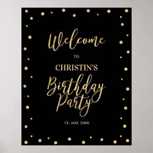 Gold  Black Confetti 50th Birthday Party Welcome Poster