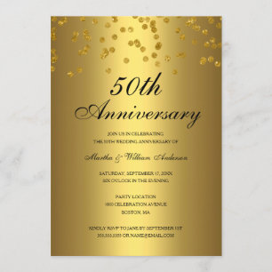 Gold Black Confetti 50th Wedding Anniversary Invitation