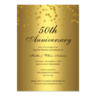 Gold Black Confetti 50th Wedding Anniversary Invitation