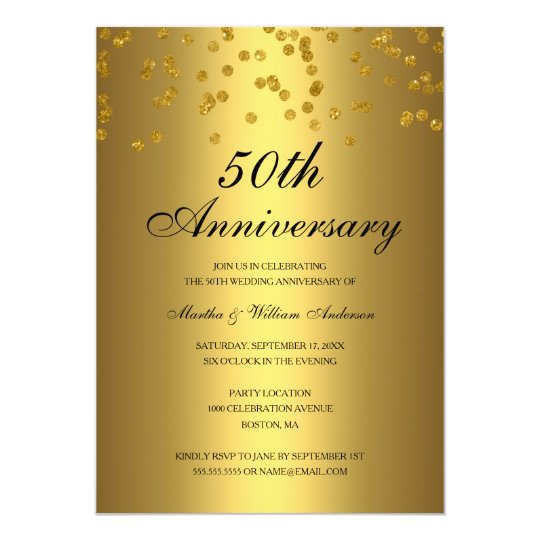 Gold Black Confetti 50th Wedding Anniversary Invitation 