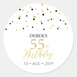 Gold & Black Confetti 55th Birthday Party Favor Classic Round Sticker