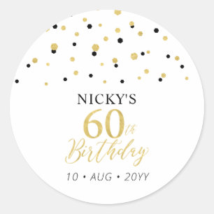 Gold & Black Confetti 60th Birthday Party Favor Classic Round Sticker