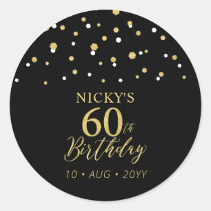 Gold & Black Confetti 60th Birthday Party Favor Classic Round Sticker