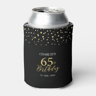 Gold & Black Confetti 65th Birthday Party Favor Can Cooler