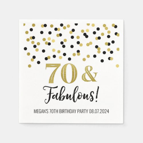 Gold Black Confetti 70  Fabulous Birthday Napkins