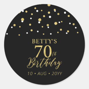 Gold & Black Confetti 70th Birthday Party Favor Classic Round Sticker