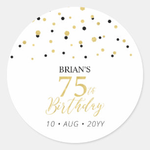 Gold & Black Confetti 75th Birthday Party Favor Classic Round Sticker