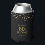 Gold & Black Confetti 80th Birthday Party Favor Can Cooler<br><div class="desc">This custom can cooler design features a stylish brush script "80th Birthday" in gold & black color theme. Matching invitations and party supplies are available at my shop BaraBomDesign.</div>